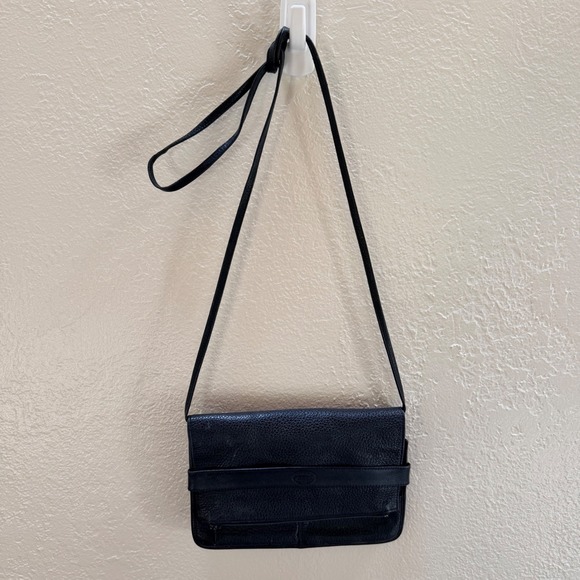 Fossil Handbags - Vintage Fossil Black Pebbled Leather Crossbody Organizer Bag Minimalist Small